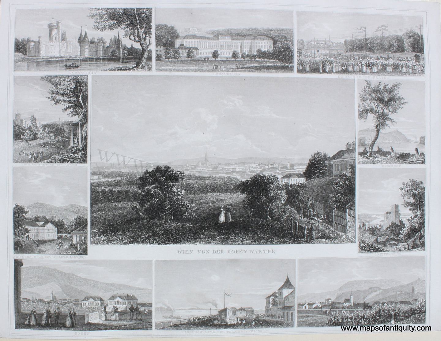 Antique-Engraving-Wien-von-der-Hohen-Warthe-Europe-Austria-1854-Triest-Maps-Of-Antiquity-1800s-19th-century