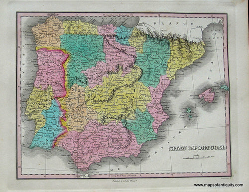 Antique-Hand-Colored-Map-Spain-&-Portugal.-Europe-Spain-and-Portugal-1827-Anthony-Finley-Maps-Of-Antiquity