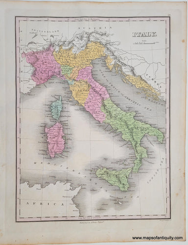 Antique-Hand-Colored-Map-Italy-Europe-Italy-1824-Anthony-Finley-Maps-Of-Antiquity