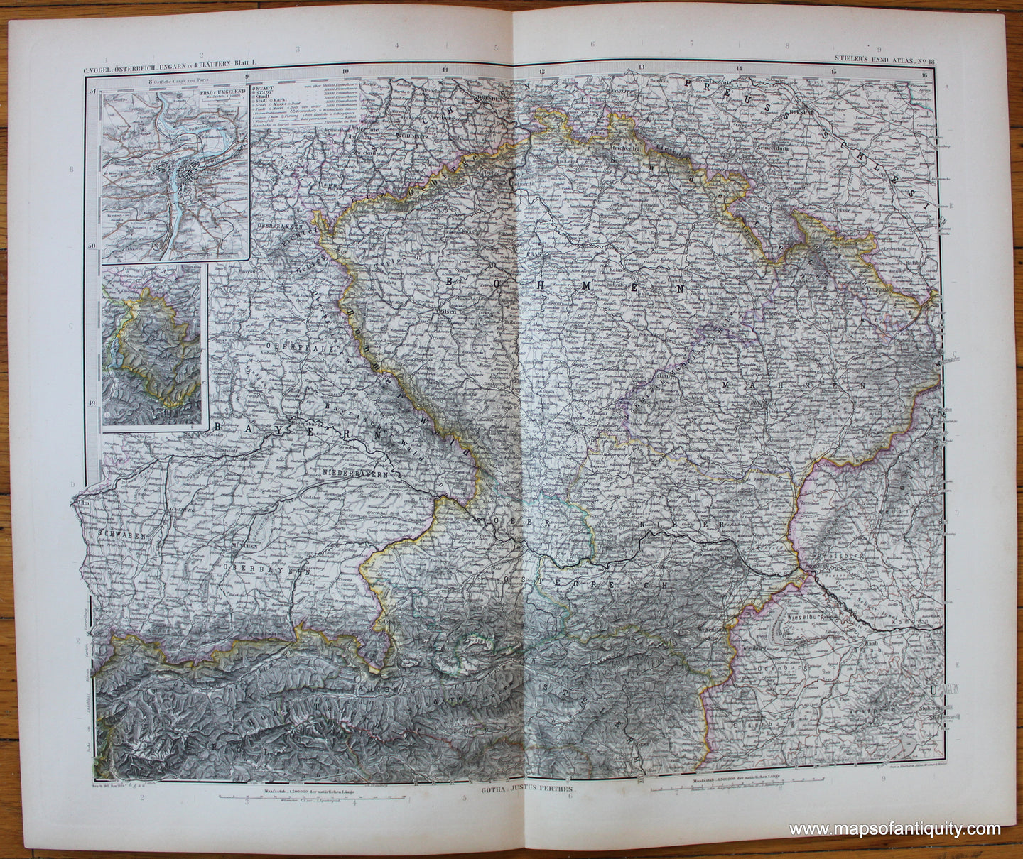 Antique-Printed-Color-Map-Czechia-and-Austria---Osterreich-Ungarn-in-4-Blattern-Blatt-1-Europe-Austria-c.-1889-Stieler-Maps-Of-Antiquity-1800s-19th-century