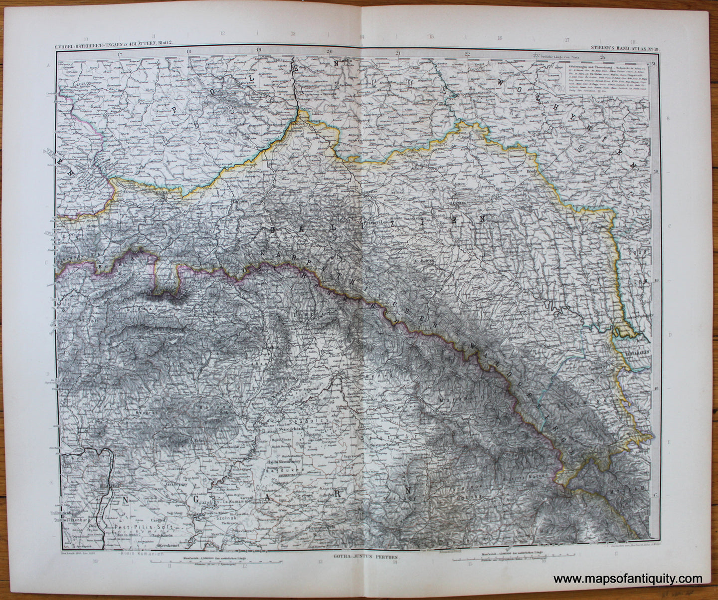 Antique-Printed-Color-Map-Austria-and-Hungarian-Empire---Osterreich-Ungarn-in-4-Blattern-Blatt-1-Europe-Austria-c.-1889-Stieler-Maps-Of-Antiquity-1800s-19th-century