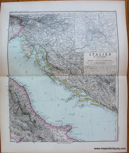 Antique-Printed-Color-Map-Italy-and-Croatia---Italien-in-4-Blattern-Blatt-2-Europe-Italy-c.-1889-Stieler-Maps-Of-Antiquity-1800s-19th-century