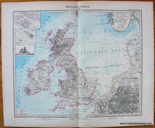 Antique-Printed-Color-Map-The-United-Kingdom-and-Ireland---Britische-Inseln-Europe-England-Scotland-Ireland-c.-1889-Stieler-Maps-Of-Antiquity-1800s-19th-century