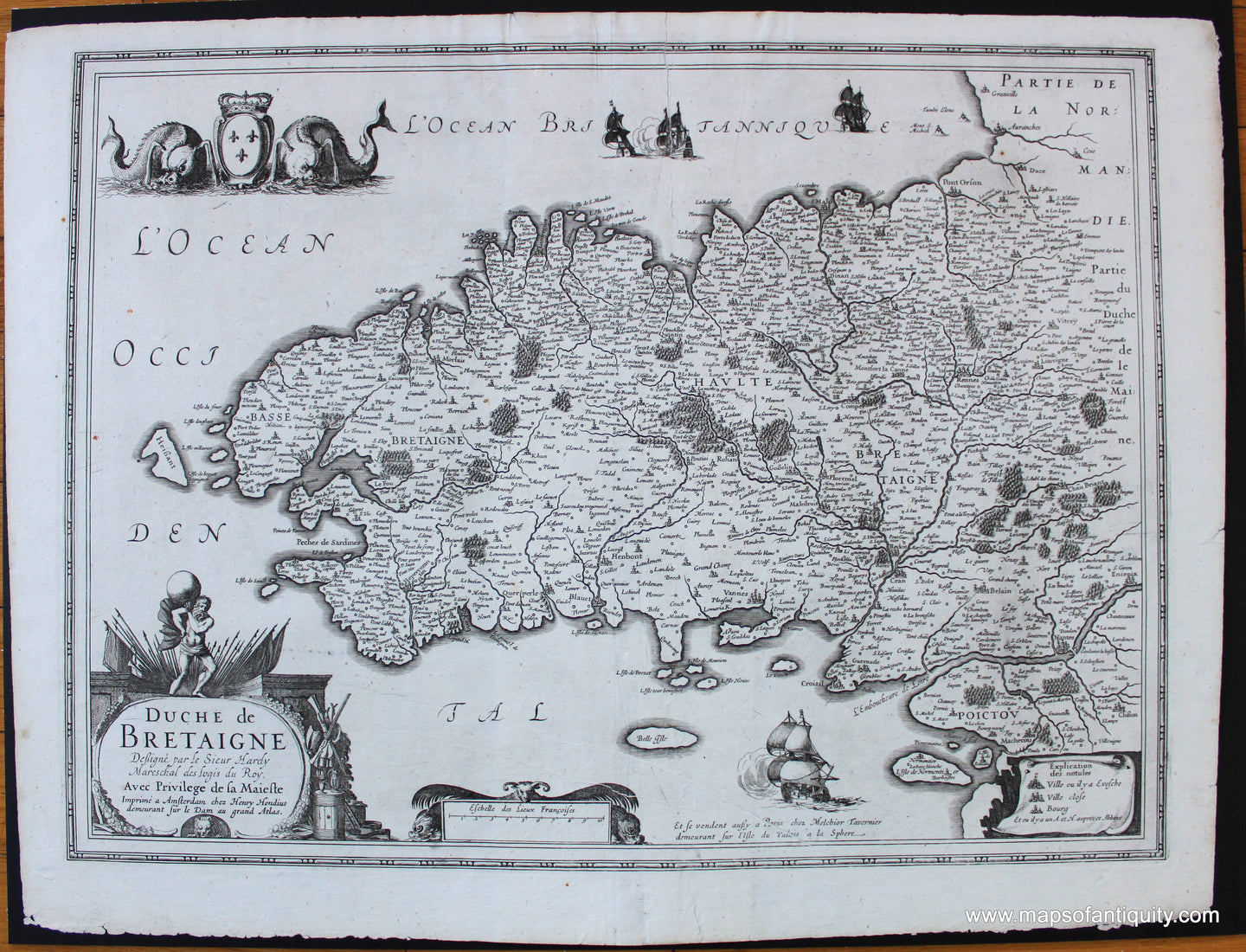 1630 - Brittany, France - Duche de Bretaigne - Antique Map