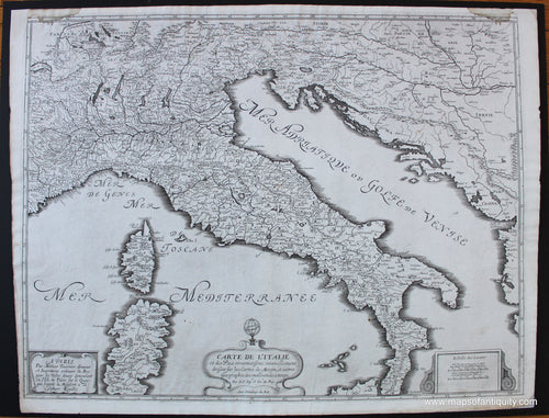 Antique-Uncolored-Map-Carte-de-l'Italie-et-des-Pais-circonvoisins-nouvellement-Europe-Italy-1637-Tavernier-Maps-Of-Antiquity-1800s-19th-century