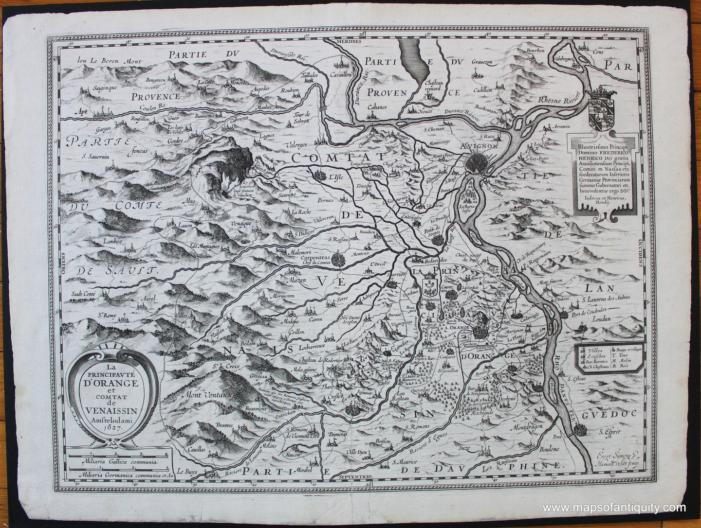 1627 - Orange, France - La Principaute d'Orange et comtat de Venaissin - Antique Map