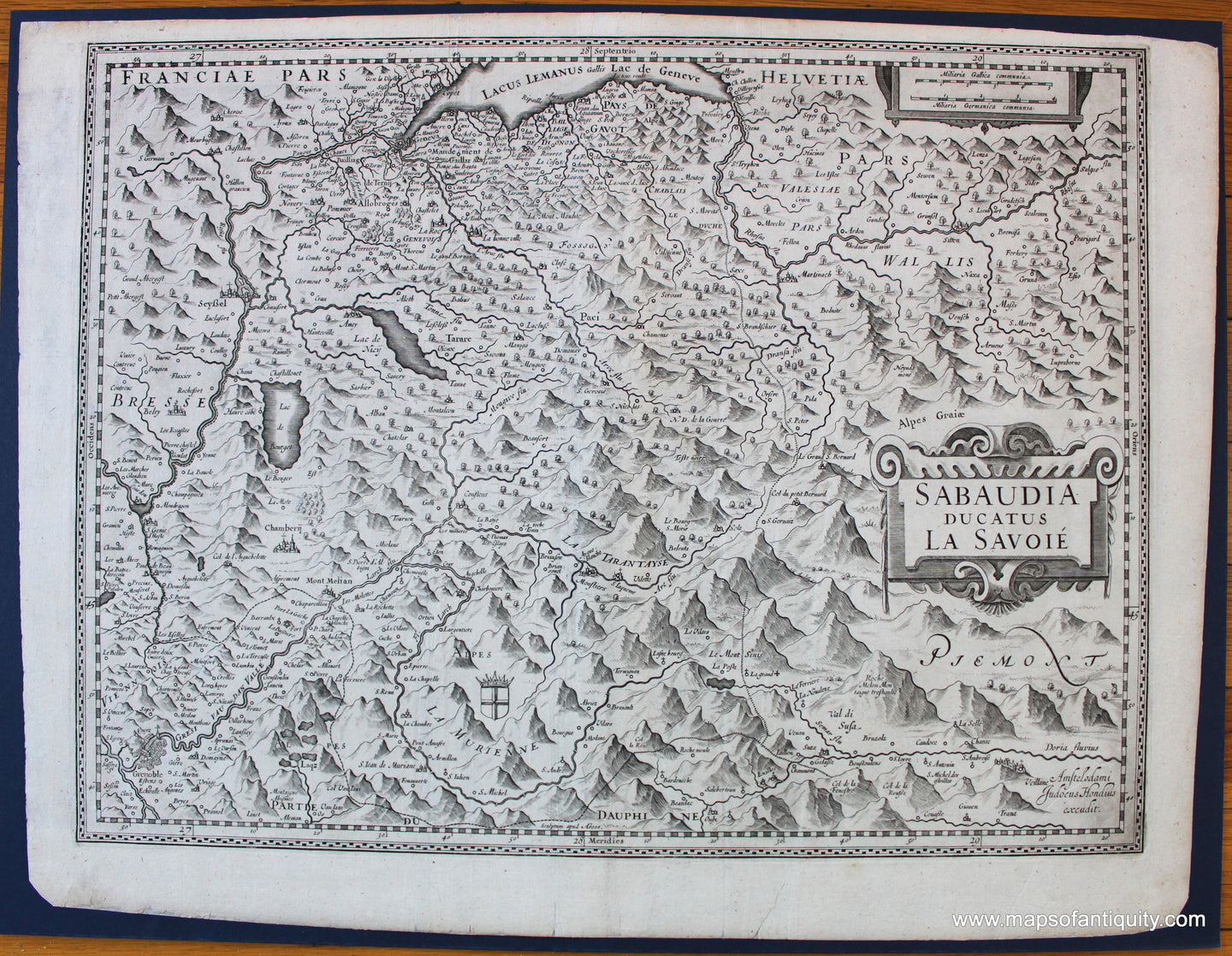 1636 - Geneva, Grenoble area - Sabaudia Ducatus La Savoie - Antique Map
