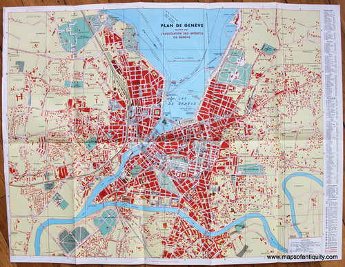 Genuine-Antique-Map-Geneva-Switzerland---Plan-de-Geneve-publie-par-l'Association-des-Interets-de-Geneve-Europe-Switzerland-c.-1940s-l'Association-des-Interets-de-Geneve-Maps-Of-Antiquity-1800s-19th-century