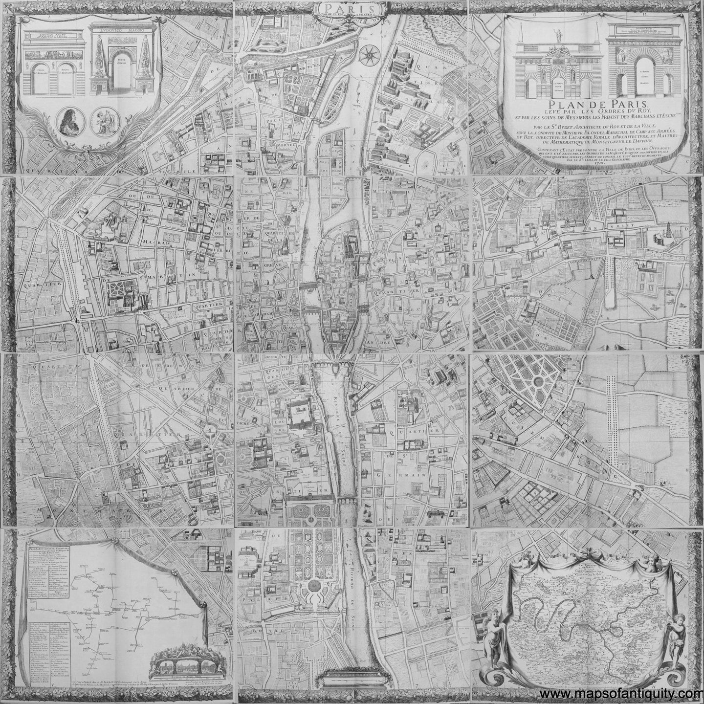 Genuine-Antique-Map-Plan-de-Paris---Paris-en-1710-Europe-France-1908-A.-Taride-Maps-Of-Antiquity-1800s-19th-century