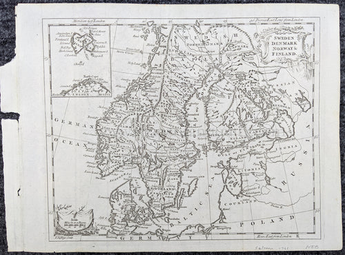 Genuine-Antique-Map-Sweden-Denmark-Norway-&-Finland.--Europe-Scandinavia-1766-Jefferys-/-Salmon-Maps-Of-Antiquity-1800s-19th-century