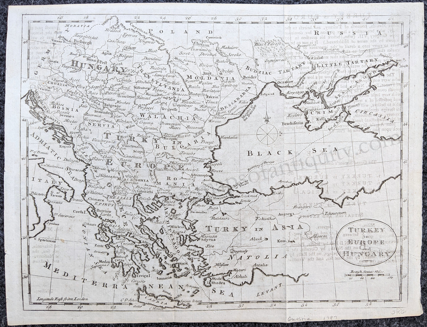 Genuine-Antique-Map-Turkey-in-Europe-and-Hungary-Europe-Turkey-&-the-Mediterranean-1787-Guthrie-Maps-Of-Antiquity-1800s-19th-century
