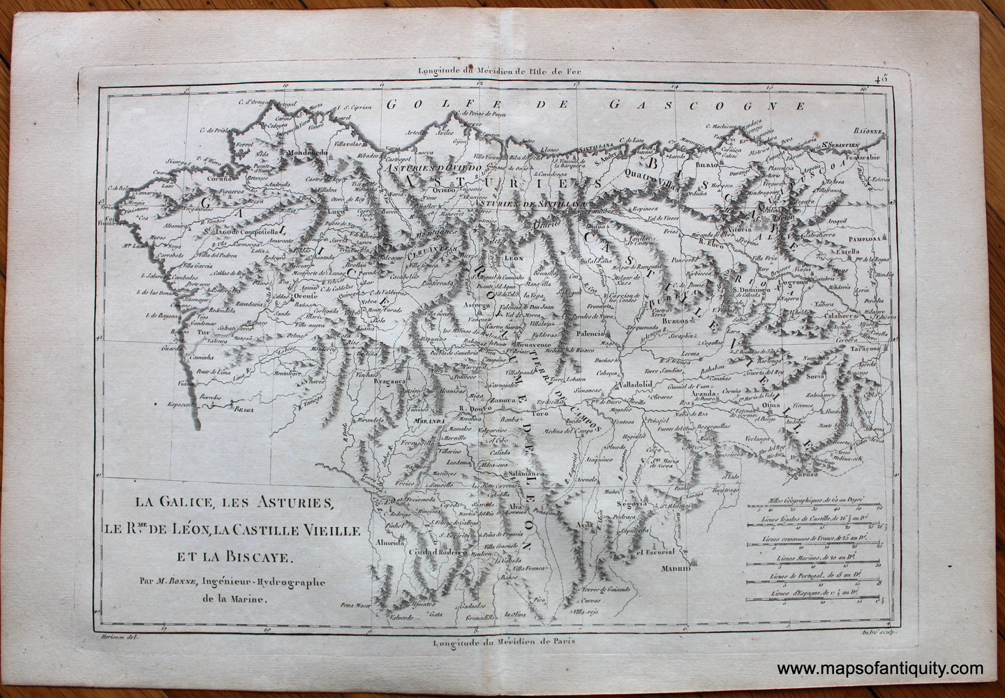 Genuine-Antique-Map-La-Galice-les-Asturies-le-Rme.-De-Leon-la-Castille-vieille-et-la-Biscaye.-Europe-Spain-&-Portugal-1787-Bonne-and-Desmarest-Maps-Of-Antiquity-1800s-19th-century