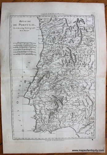 Genuine-Antique-Map-Royaume-de-Portugal.-Europe-Spain-&-Portugal-1787-Bonne-and-Desmarest-Maps-Of-Antiquity-1800s-19th-century