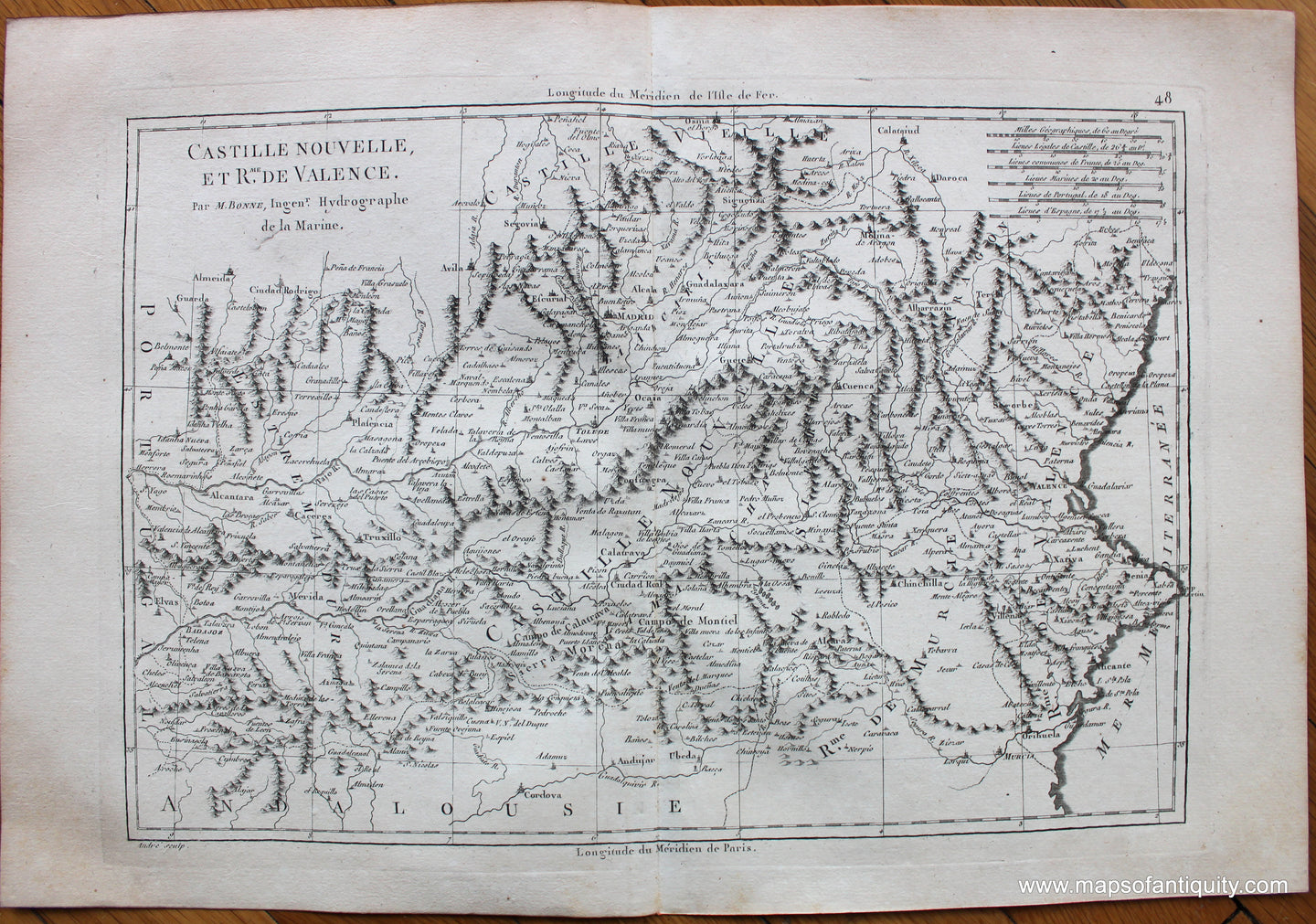Genuine-Antique-Map-Castille-Nouvelle-et-Rme.-De-Valence-Europe-Spain-&-Portugal-1787-Bonne-and-Desmarest-Maps-Of-Antiquity-1800s-19th-century