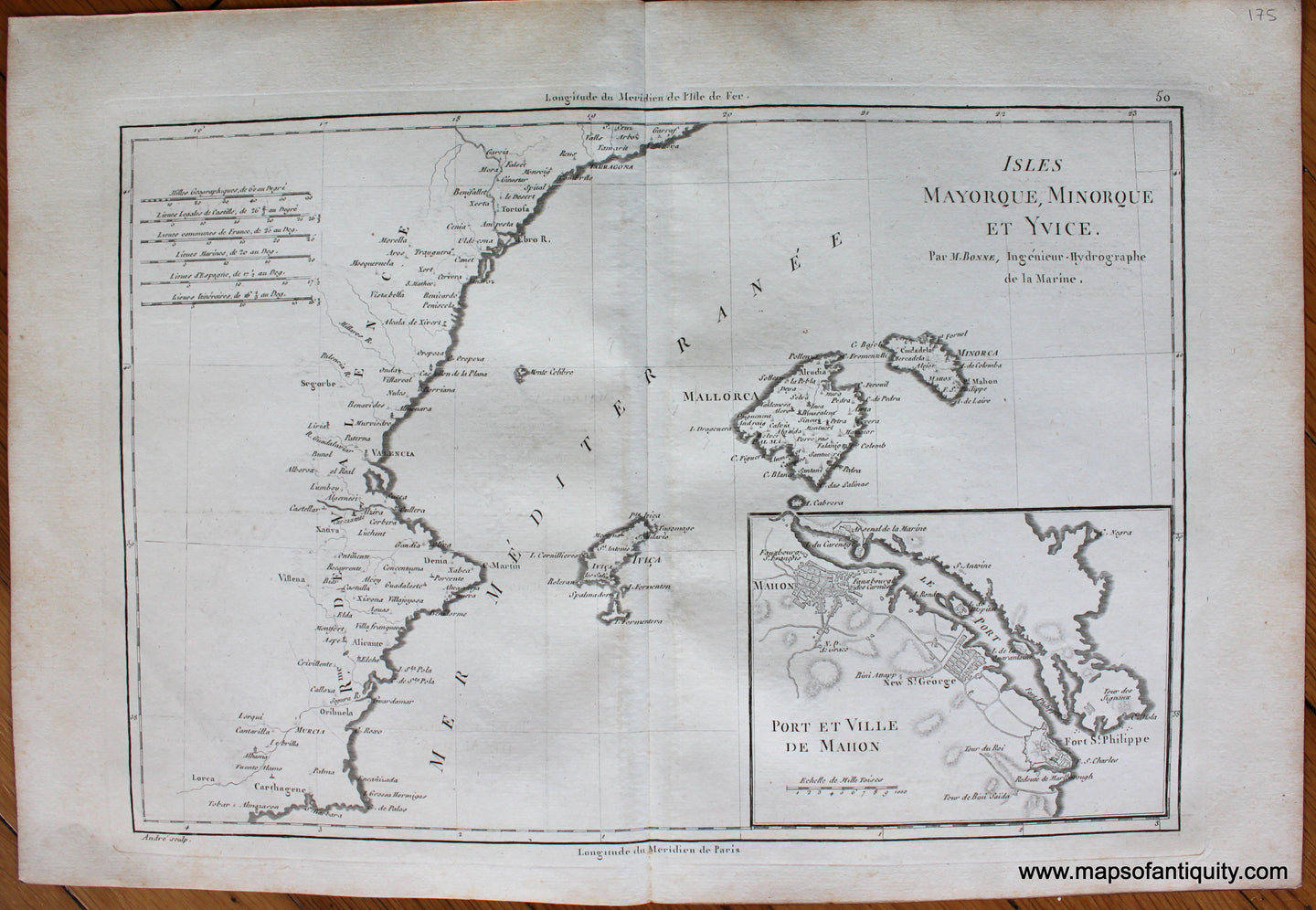 Genuine-Antique-Map-Isles-Mayorque-Minorque-et-Yvice.-Europe-Spain-&-Portugal-1787-Bonne-and-Desmarest-Maps-Of-Antiquity-1800s-19th-century