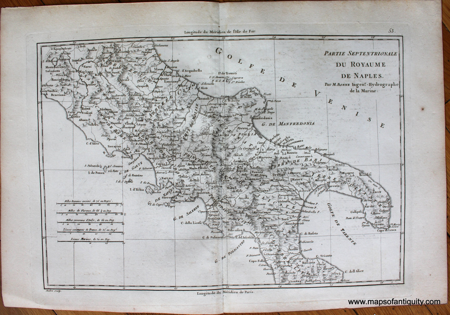 Genuine-Antique-Map-Partie-Septentrionale-du-Royaume-de-Naples.-Europe-Italy-1787-Bonne-and-Desmarest-Maps-Of-Antiquity-1800s-19th-century