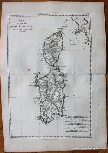 Genuine-Antique-Map-Isles-de-Corse-et-de-Sardaigne-Europe-Italy-1787-Bonne-and-Desmarest-Maps-Of-Antiquity-1800s-19th-century