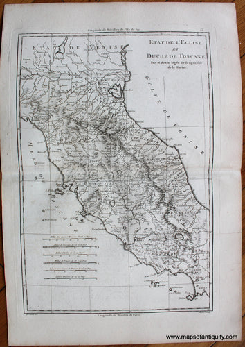 Genuine-Antique-Map-Etat-de-l'Eglise-et-Duche-de-Toscane-Europe-Italy-1787-Bonne-and-Desmarest-Maps-Of-Antiquity-1800s-19th-century