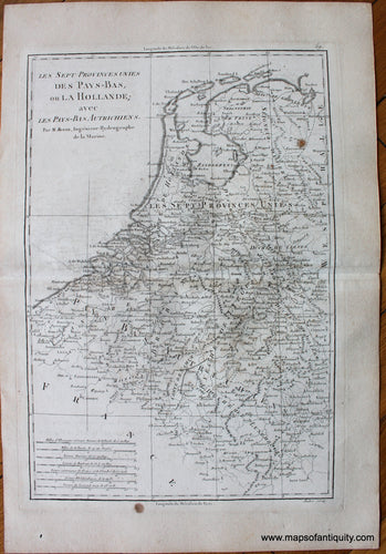 Genuine-Antique-Map-Les-Sept-Provinces-Unies-de-Pays-Bas-ou-la-Hollande;-avec-les-Pays-Bas-Autrichiens-Europe-Holland-&-The-Netherlands-1787-Bonne-and-Desmarest-Maps-Of-Antiquity-1800s-19th-century