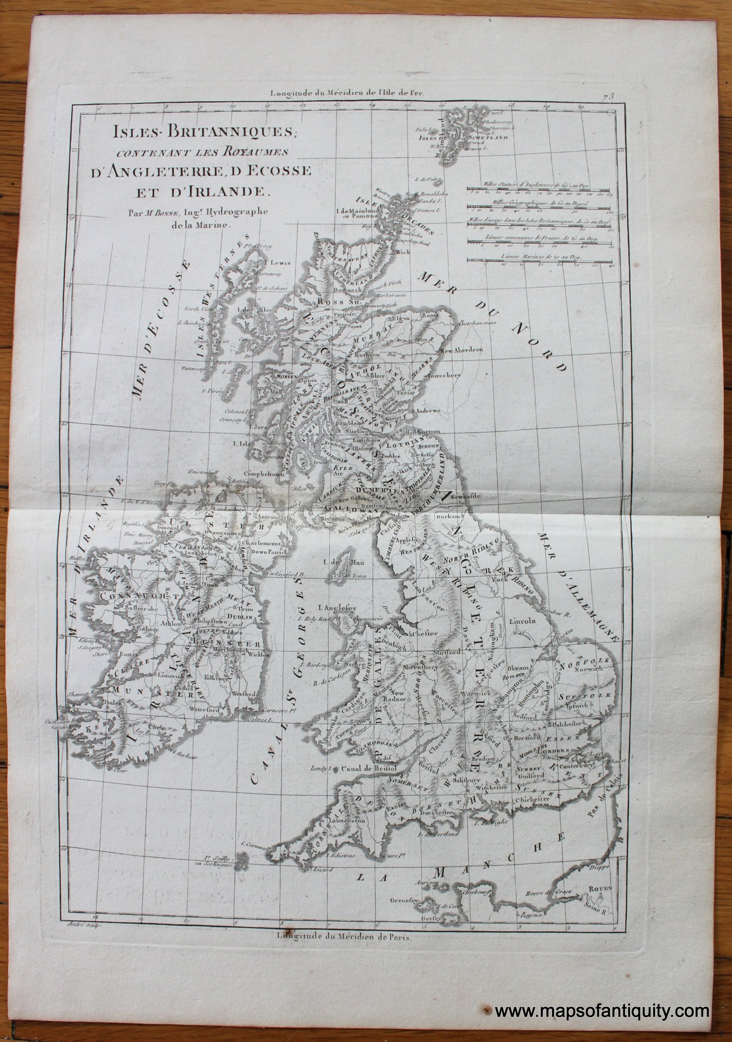 Genuine-Antique-Map-Isles-Britanniques;-contenant-les-Royaumes-d'Angleterre-d-Ecosse-et-d'Irlande-Europe-United-Kingdom-1787-Bonne-and-Desmarest-Maps-Of-Antiquity-1800s-19th-century
