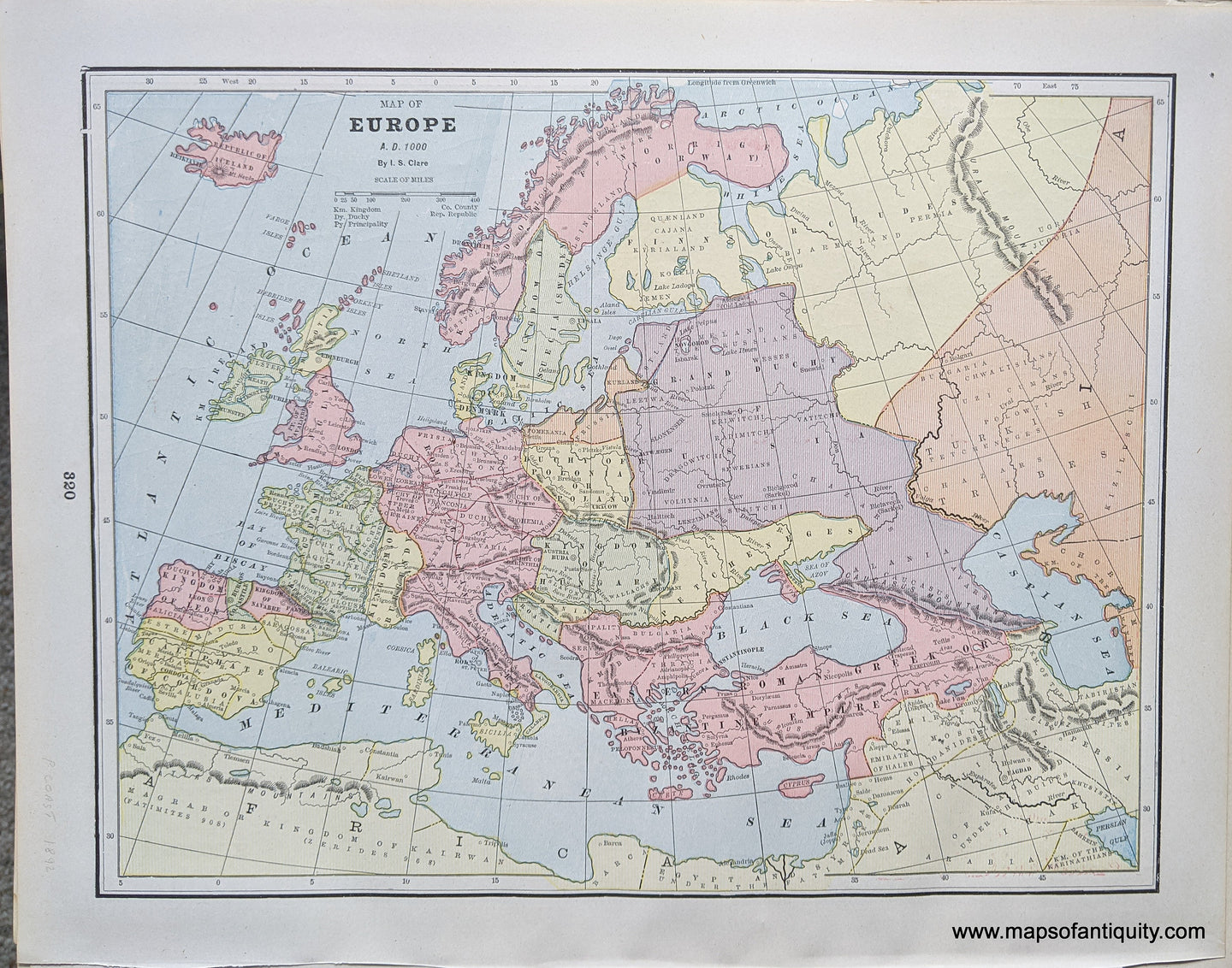 Genuine-Antique-Printed-Color-Comparative-Chart-Map-of-Europe-A.D.-800;-verso:-Map-of-Europe-A.D.-1000-Europe--1892-Home-Library-&-Supply-Association-Maps-Of-Antiquity-1800s-19th-century