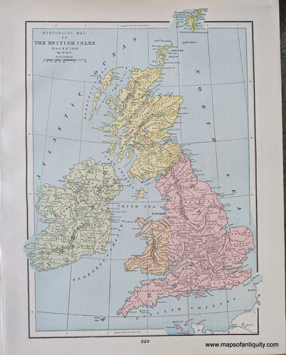 Genuine-Antique-Printed-Color-Comparative-Chart-Historical-Map-of-the-British-Isles-since-A.D.-1066;-verso:-Scotland-and-England-in-the-Roman-Period-Europe--1892-Home-Library-&-Supply-Association-Maps-Of-Antiquity-1800s-19th-century