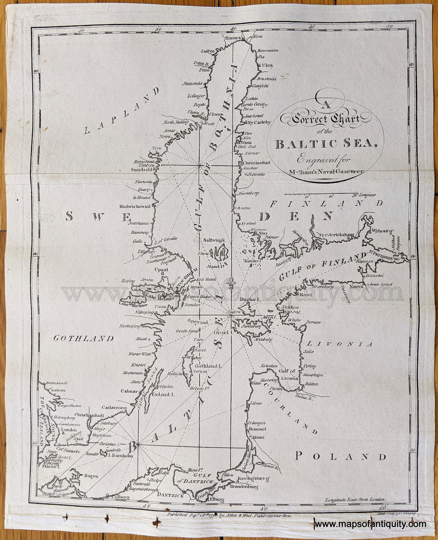 Genuine-Antique-Map-A-Correct-Chart-of-the-Baltic-Sea-Europe--1795-Malham's-Naval-Gazetteer-Maps-Of-Antiquity-1800s-19th-century