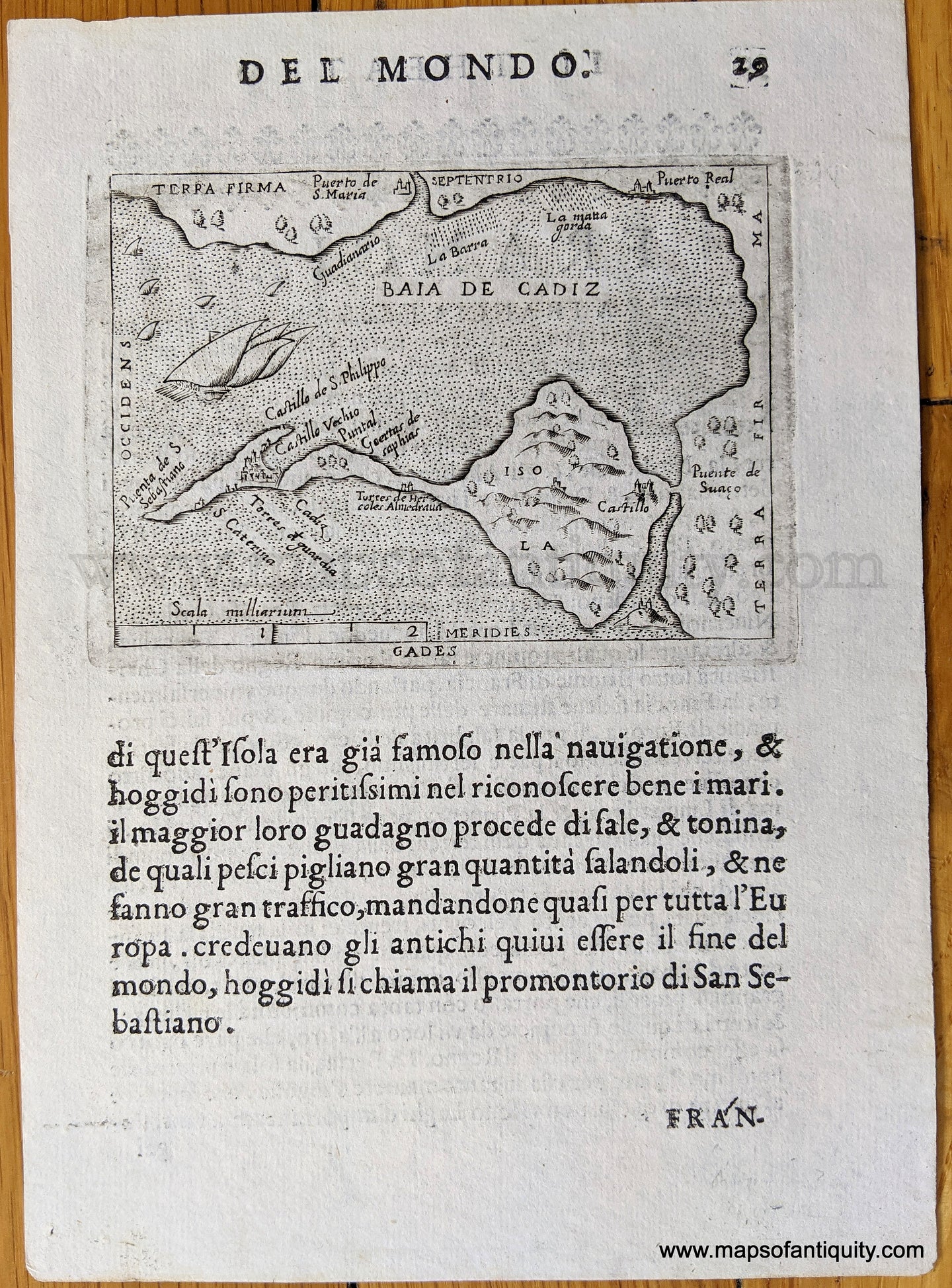 Genuine-Antique-Map-Baia-de-Cadiz---Spain-Europe-Spain-&-Portugal-1655-Ortelius-Maps-Of-Antiquity-1800s-19th-century