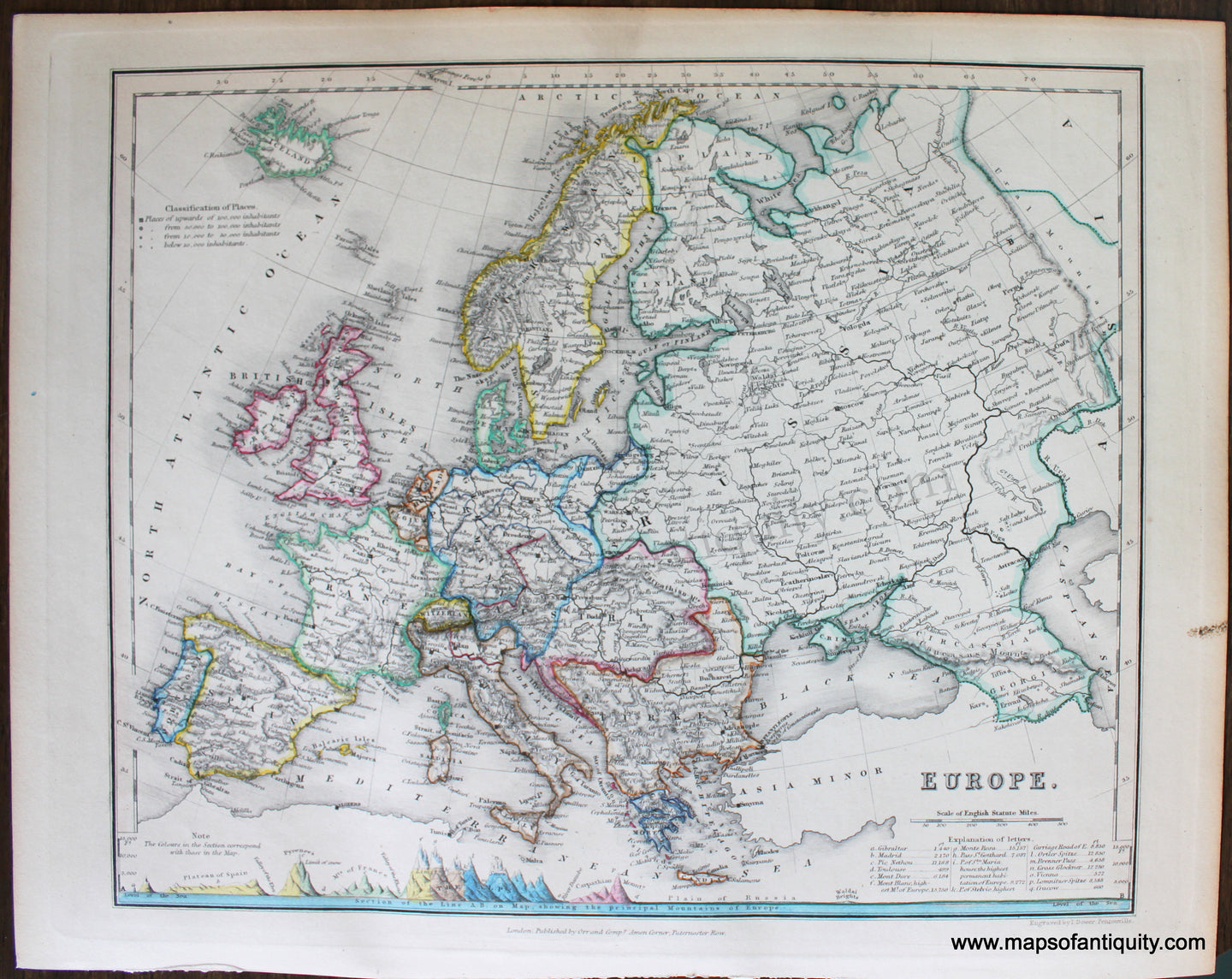 Genuine-Antique-Map-Europe-Europe-United-Kingdom-1850-Petermann-/-Orr-/-Dower-Maps-Of-Antiquity-1800s-19th-century