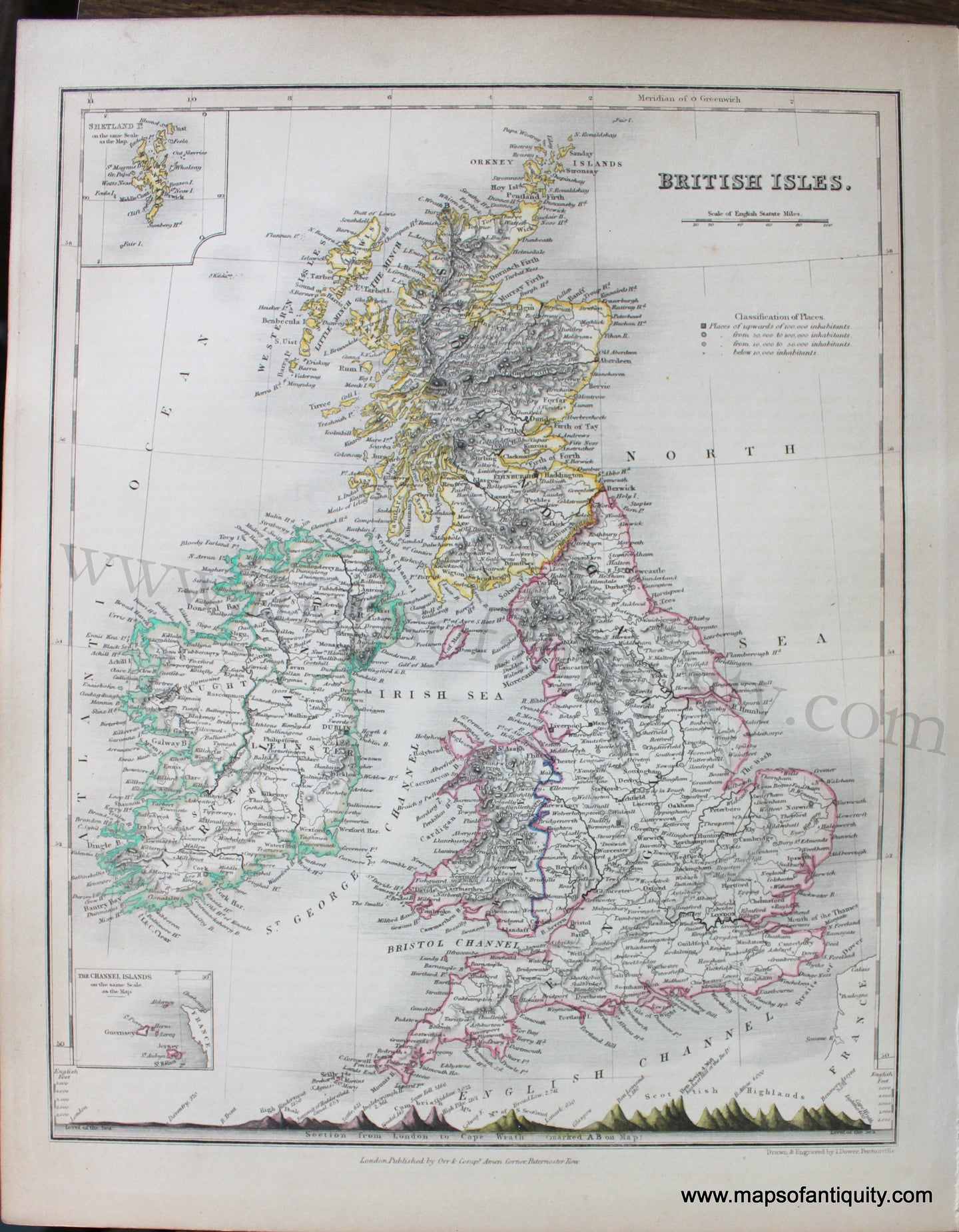 Genuine-Antique-Map-British-Isles-Europe-England-1850-Petermann-/-Orr-/-Dower-Maps-Of-Antiquity-1800s-19th-century