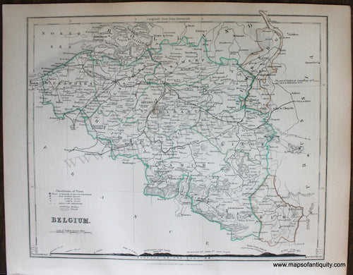 Genuine-Antique-Map-Belgium-Europe-Belgium-1850-Petermann-/-Orr-/-Dower-Maps-Of-Antiquity-1800s-19th-century