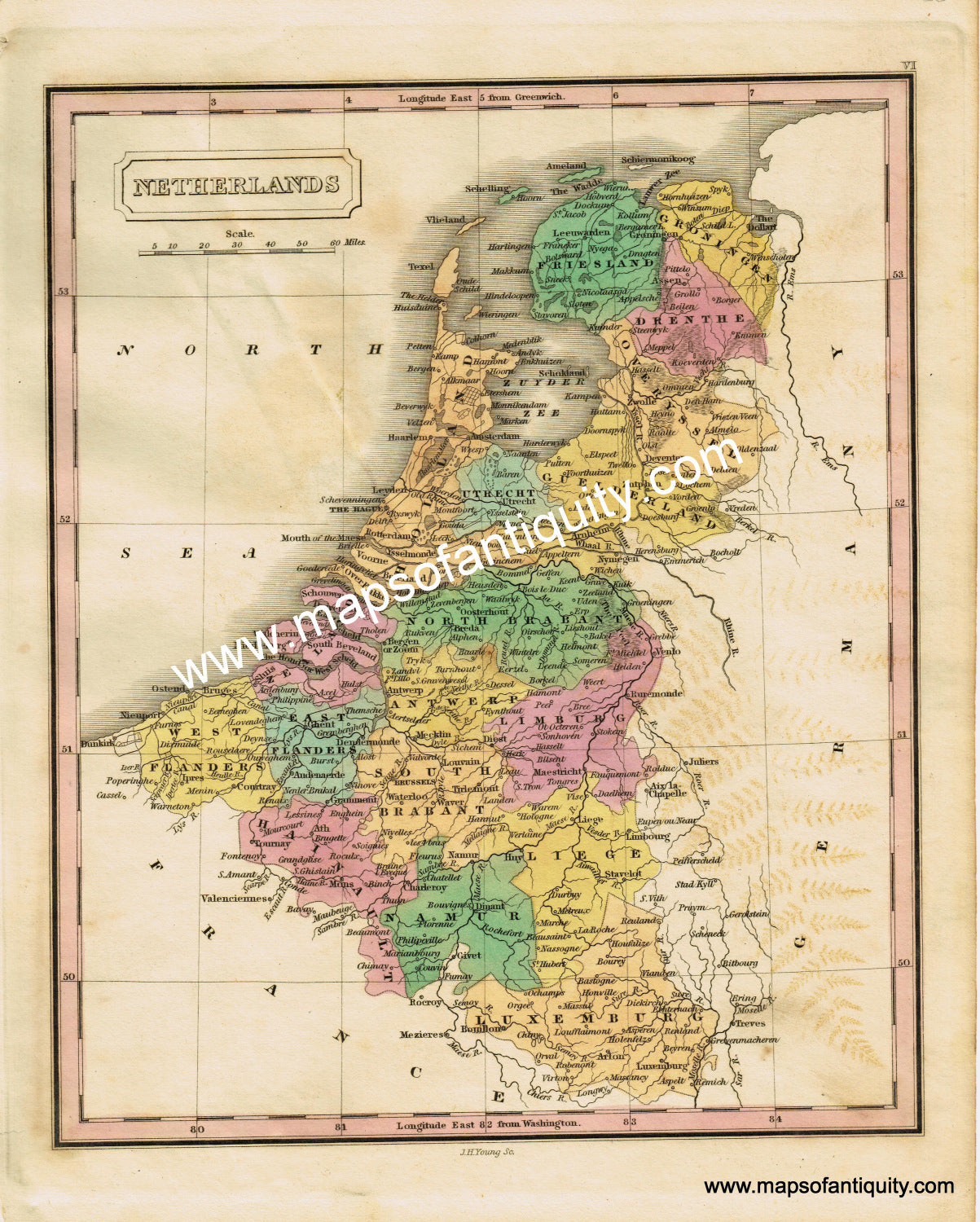 Antique-Hand-Colored-Map-Netherlands.-Europe-Holland-1828-Malte-Brun-Maps-Of-Antiquity