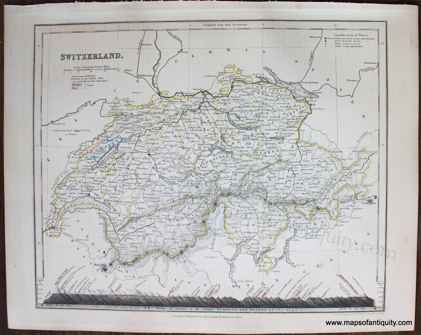 Genuine-Antique-Map-Switzerland-Europe-Switzerland-1850-Petermann-/-Orr-/-Dower-Maps-Of-Antiquity-1800s-19th-century