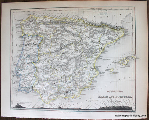 Genuine-Antique-Map-Spain-and-Portugal-Europe-Spain-&-Portugal-1850-Petermann-/-Orr-/-Dower-Maps-Of-Antiquity-1800s-19th-century