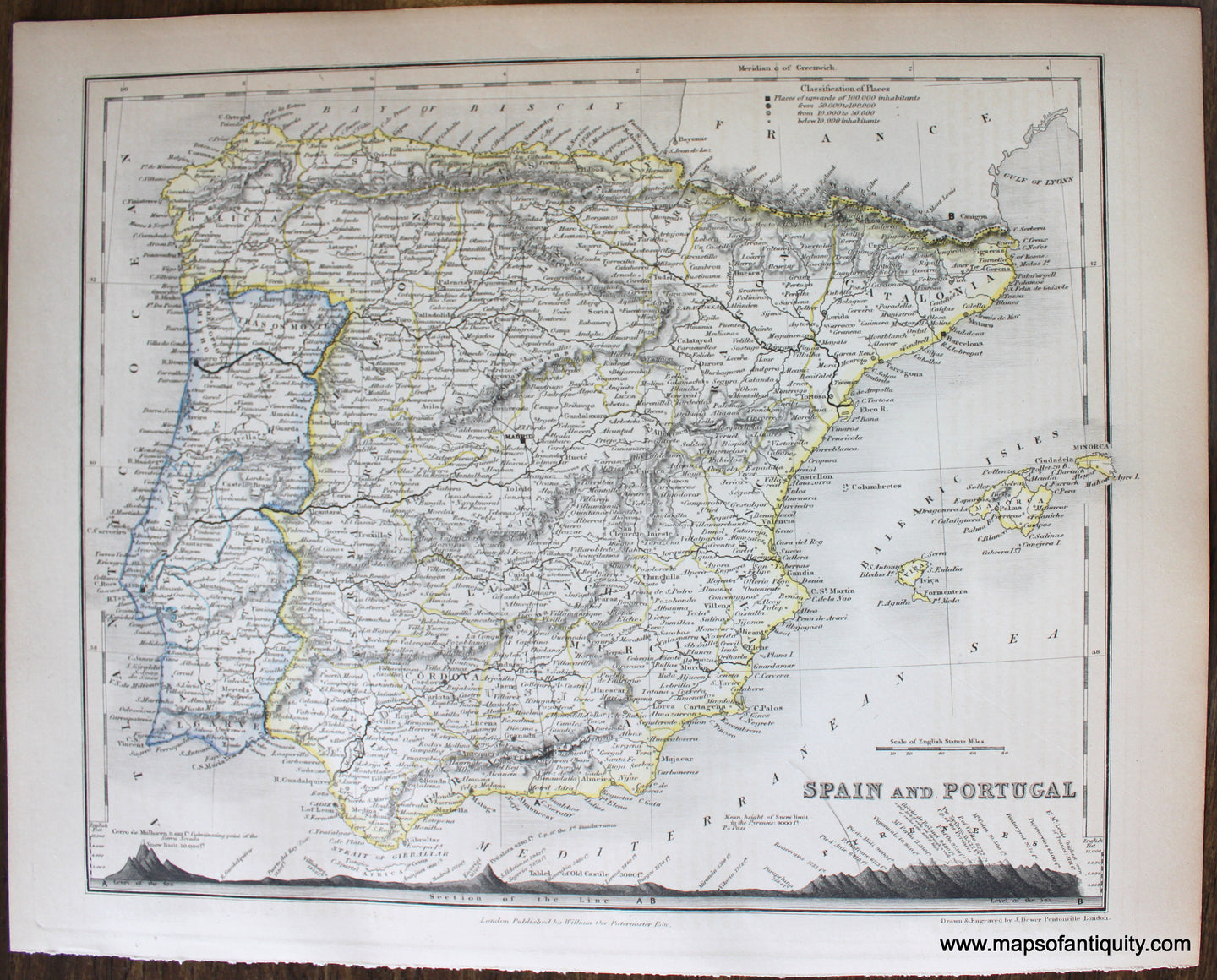 Genuine-Antique-Map-Spain-and-Portugal-Europe-Spain-&-Portugal-1850-Petermann-/-Orr-/-Dower-Maps-Of-Antiquity-1800s-19th-century