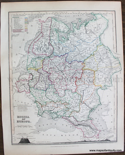 Genuine-Antique-Map-Russia-in-Europe-Europe--1850-Petermann-/-Orr-/-Dower-Maps-Of-Antiquity-1800s-19th-century