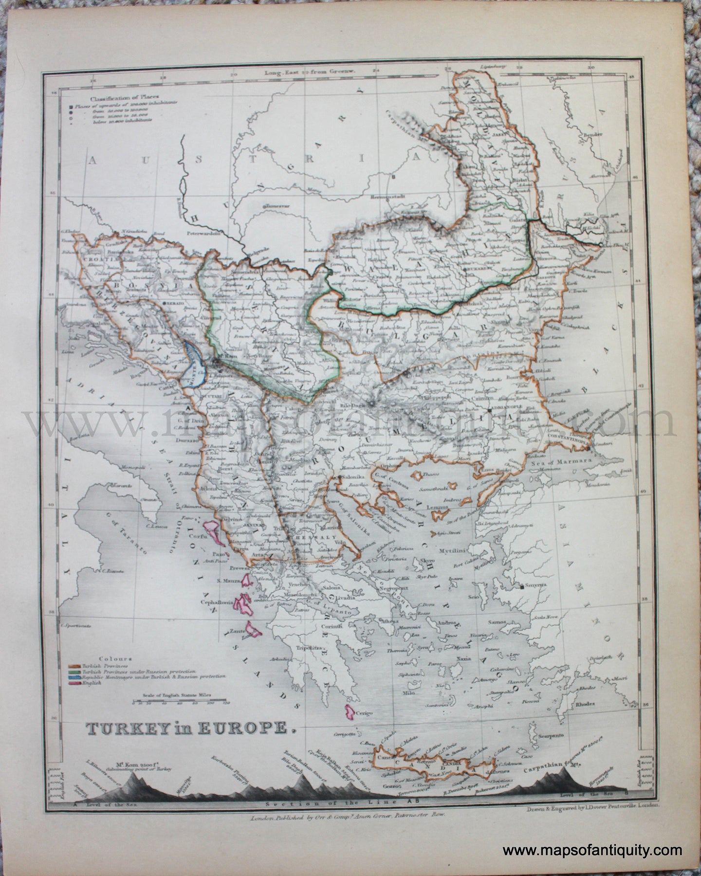 Genuine-Antique-Map-Turkey-in-Europe-Europe--1850-Petermann-/-Orr-/-Dower-Maps-Of-Antiquity-1800s-19th-century