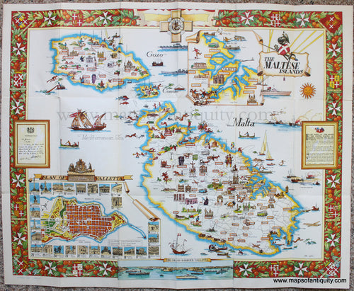 Genuine-Antique-Map-The-Maltese-Islands-Europe-Italy-c.-1960-Aldo-Ciqheri-/-Joscar-Maps-Of-Antiquity-1800s-19th-century