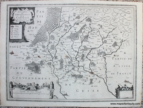 Genuine-Antique-Map-Description-du-Gouvernement-de-la-Cappelle.-Par-P.-Petit-Bourbon.---Part-of-France-Antique-Maps---Europe-France-1631-H.-Hondius-Maps-Of-Antiquity-1800s-19th-century
