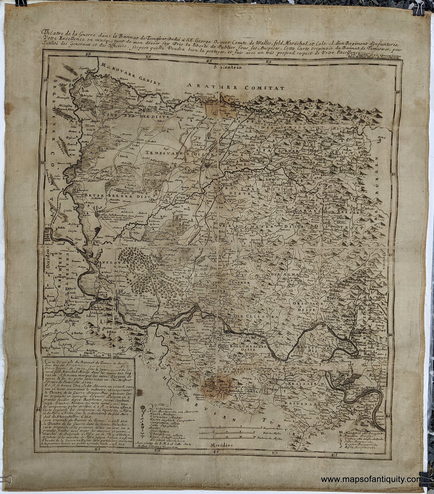 Genuine-Antique-Map-Printed-on-Silk-ThÃ©atre-de-la-Guerre-dans-le-Bannat-de-Temeswar-1738-Etiene-Briffaut-Maps-Of-Antiquity