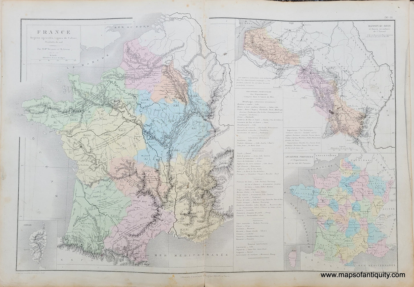 Genuine-Antique-Map-France,-Regions-agricoles,-Lignes-de-Culture,-Produits-du-sol---France,-Agricultural-regions,-Crop-lines,-products-of-the-soil-1875-Drioux-&-Leroy-EUR2825-Maps-Of-Antiquity