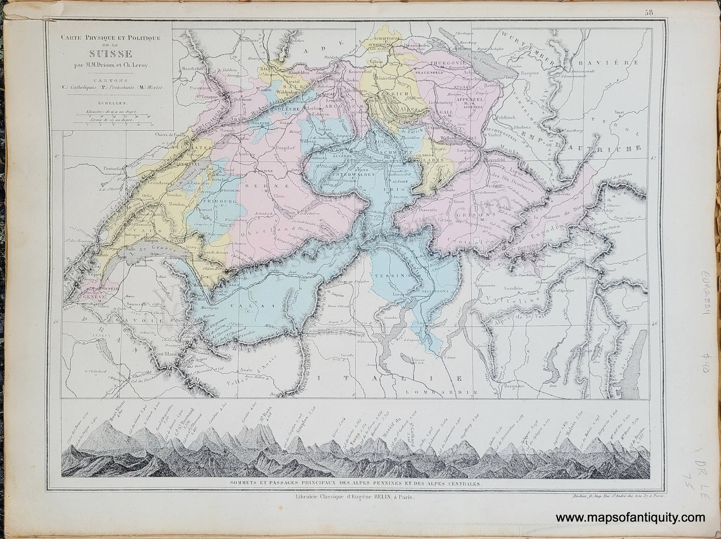 Genuine-Antique-Map-Carte-Physique-et-Politique-de-la-Suisse---Physical-and-Political-Map-od-Switzerland-1875-Drioux-&-Leroy-EUR2834-Maps-Of-Antiquity