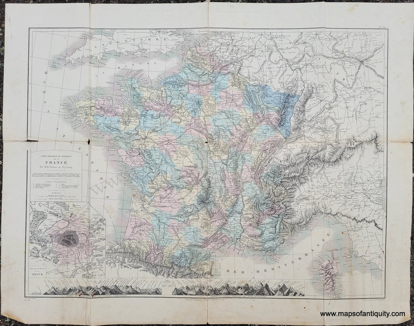 Genuine-Antique-Map-Carte-Physique-et-Politique-de-la-France---Physical-and-Political-Map-of-France-1875-Drioux-&-Leroy-EUR2836-Maps-Of-Antiquity
