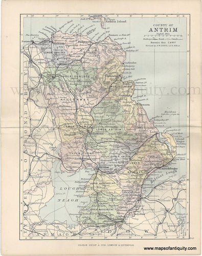 Genuine-Antique-Map-Ireland-County-of-Antrim-1884-George-Philip-&-Son-Maps-Of-Antiquity