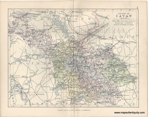 Genuine-Antique-Map-Ireland-County-of-Cavan-1884-George-Philip-&-Son-Maps-Of-Antiquity
