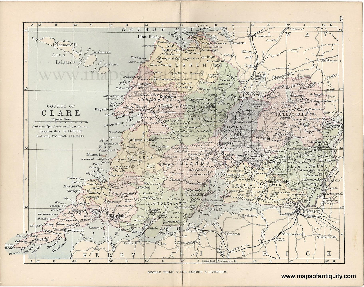 Genuine-Antique-Map-Ireland-County-of-Clare-1884-George-Philip-&-Son-Maps-Of-Antiquity