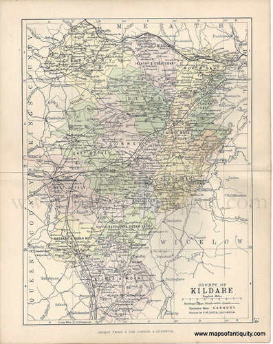 Genuine-Antique-Map-Ireland-County-of-Kildare-1884-George-Philip-&-Son-Maps-Of-Antiquity