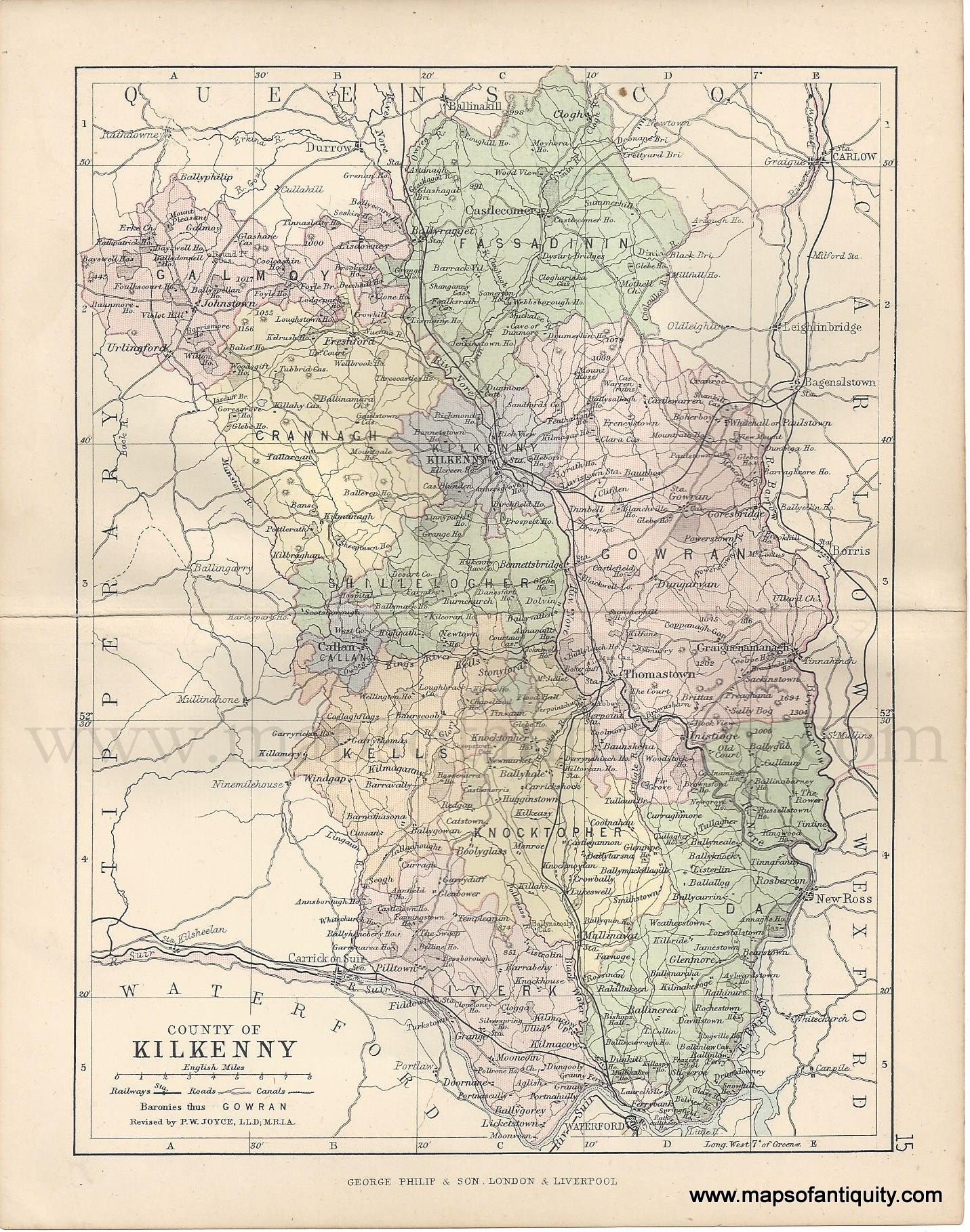 Genuine-Antique-Map-Ireland-County-of-Kilkenny-1884-George-Philip-&-Son-Maps-Of-Antiquity