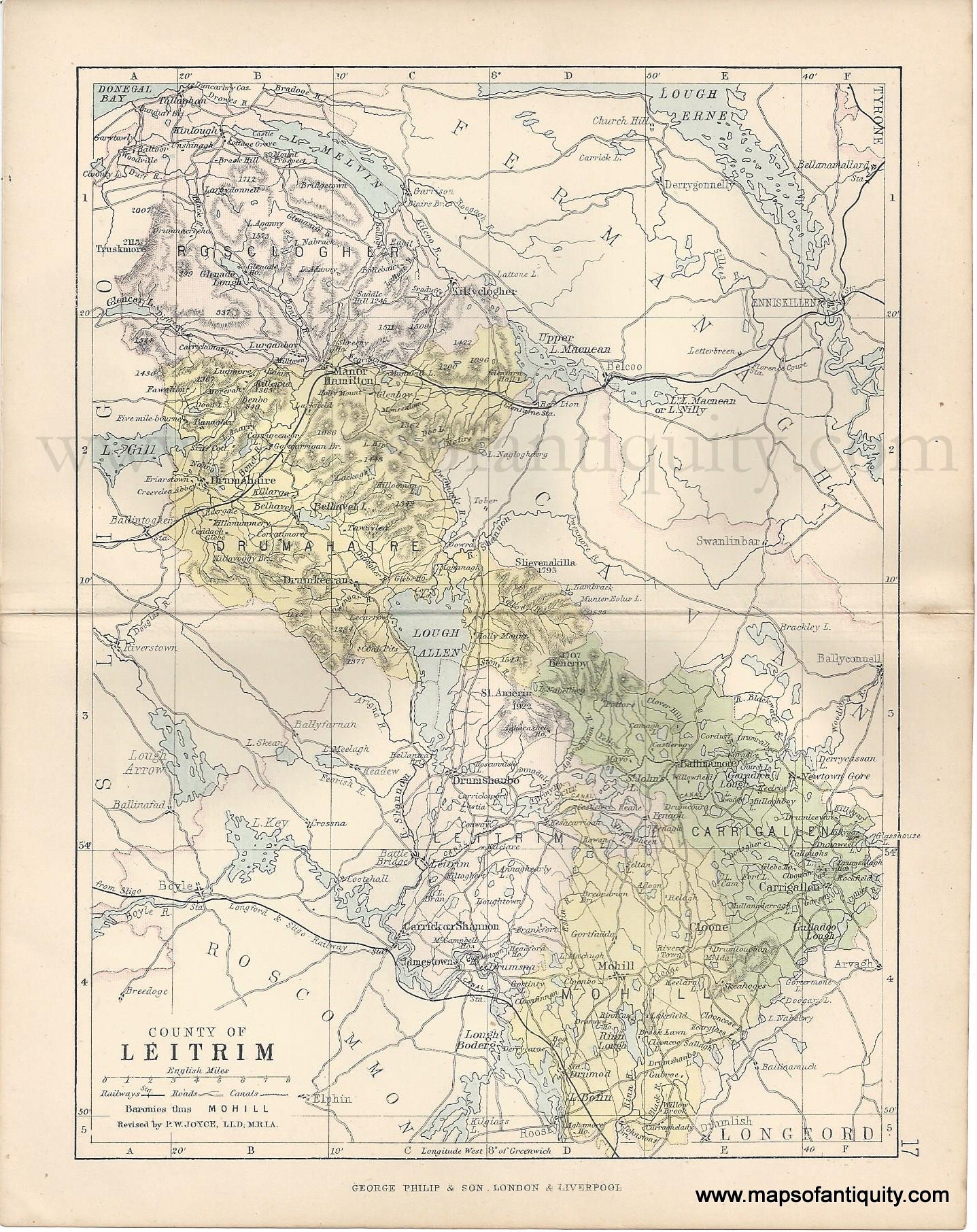 Genuine-Antique-Map-Ireland-County-of-Leitrim-1884-George-Philip-&-Son-Maps-Of-Antiquity