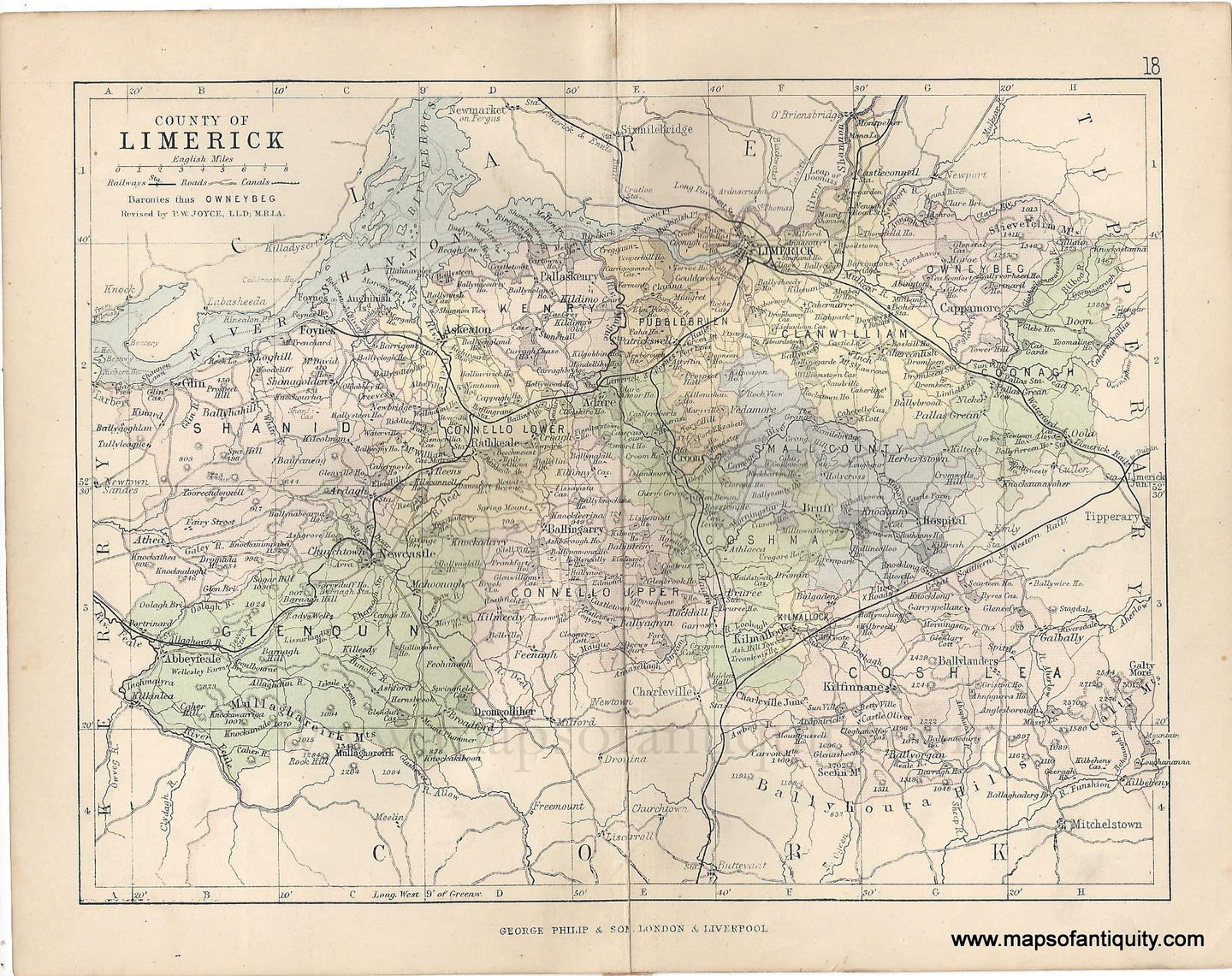 Genuine-Antique-Map-Ireland-County-of-Limerick-1884-George-Philip-&-Son-Maps-Of-Antiquity